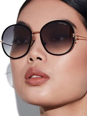 Tom Ford Hunter Black and Gold Round Sunglasses